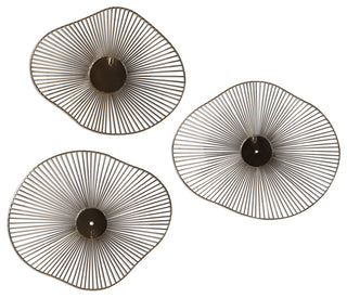 Modern Mirrored Gold Wall Sculpture Set 3 | Flower Sunburst Organic Shape Open