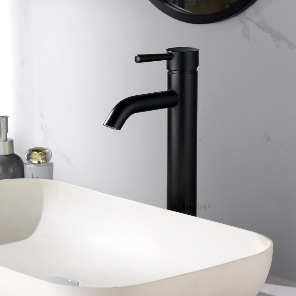 Luxier BSH03-T Single Hole Vessel Bathroom Faucet with Drain, Matte Black