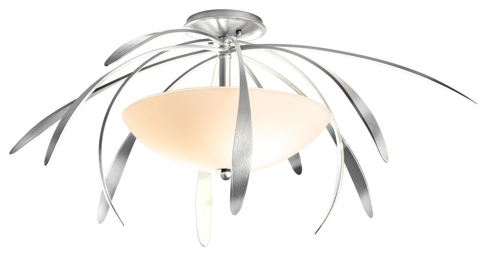 Dahlia Medium Semi-Flush, Sterling Finish, Opal Glass