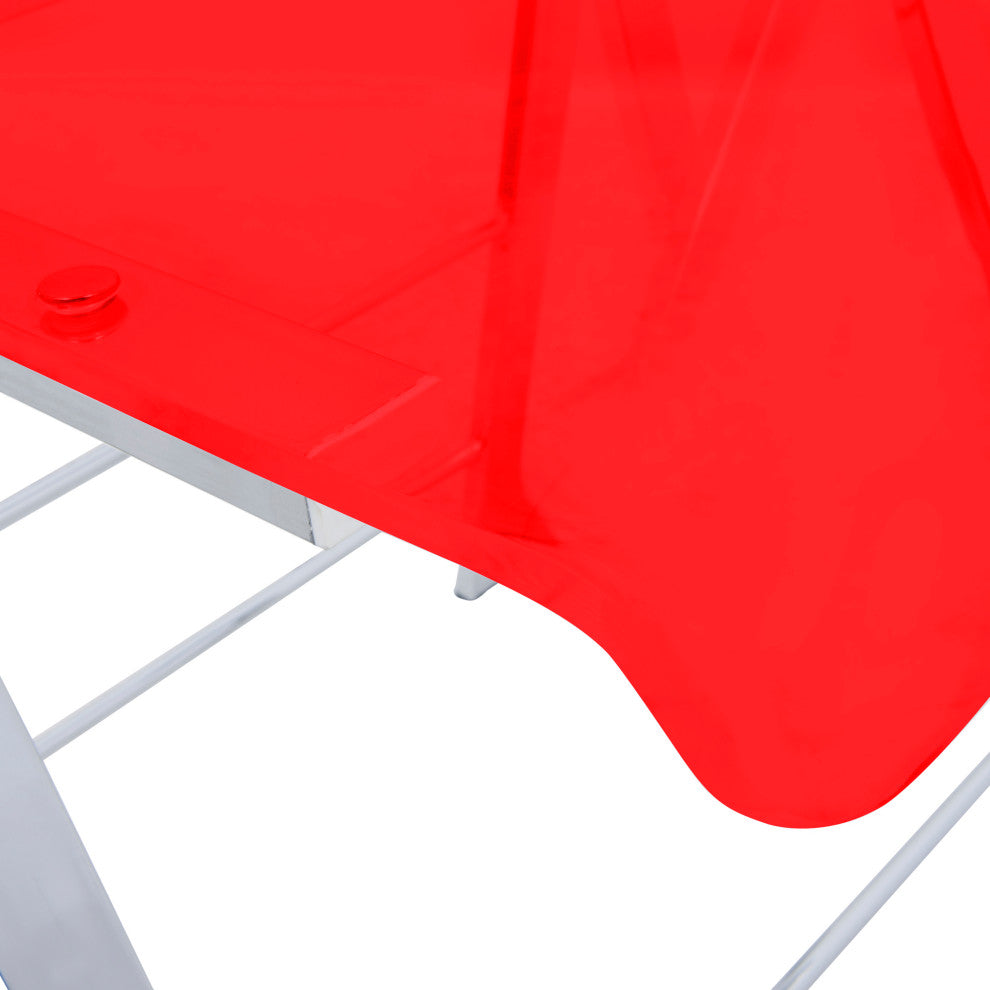 LeisureMod Menno Stackable Dining Folding Chair, Clear, Set of 2, Red