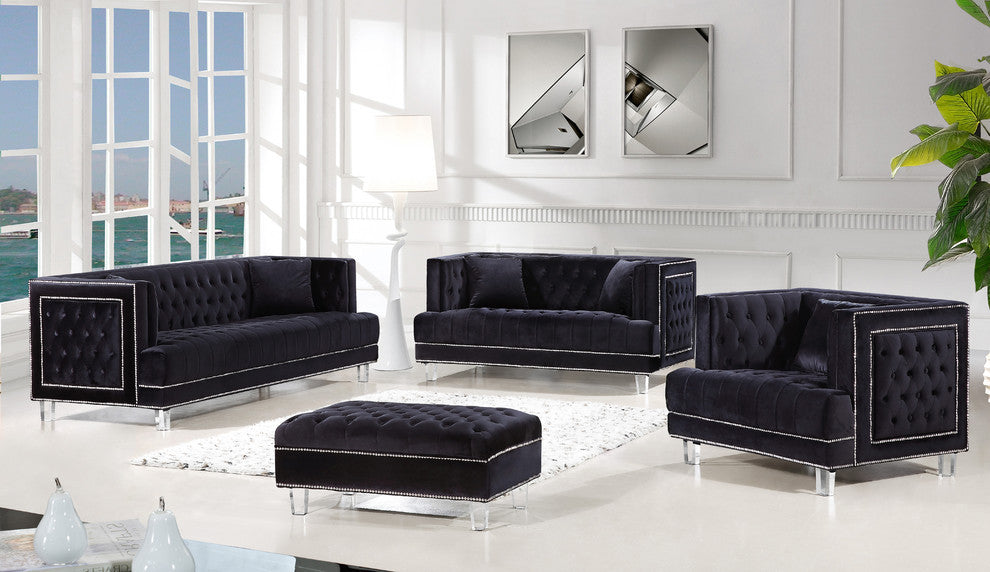 Lucas Velvet Upholstered Ottoman, Black