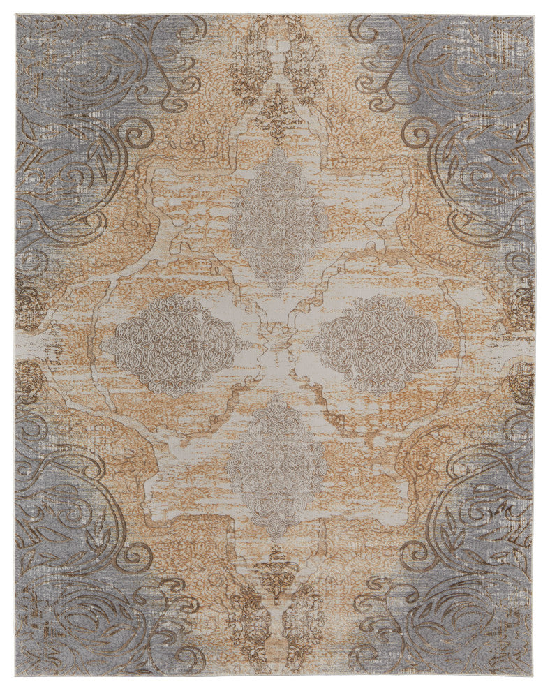 Neoma Traditional Medallion, Silver/Tan/Gray, 3'9"x5'7" Accent Rug