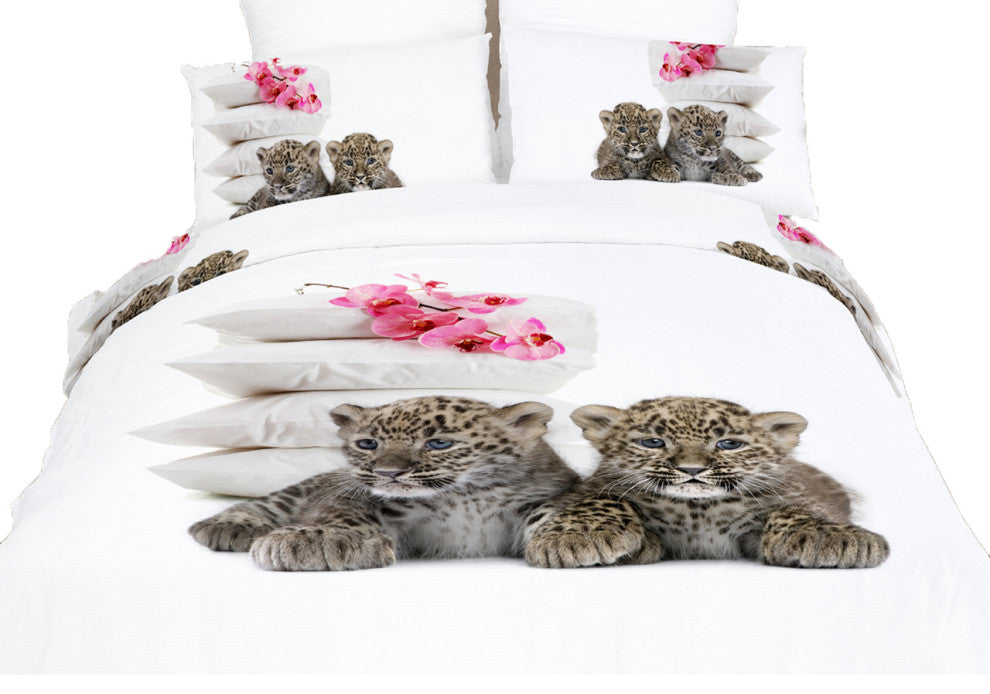 Twin Size Duvet Cover Sheets Set, Baby Leopards