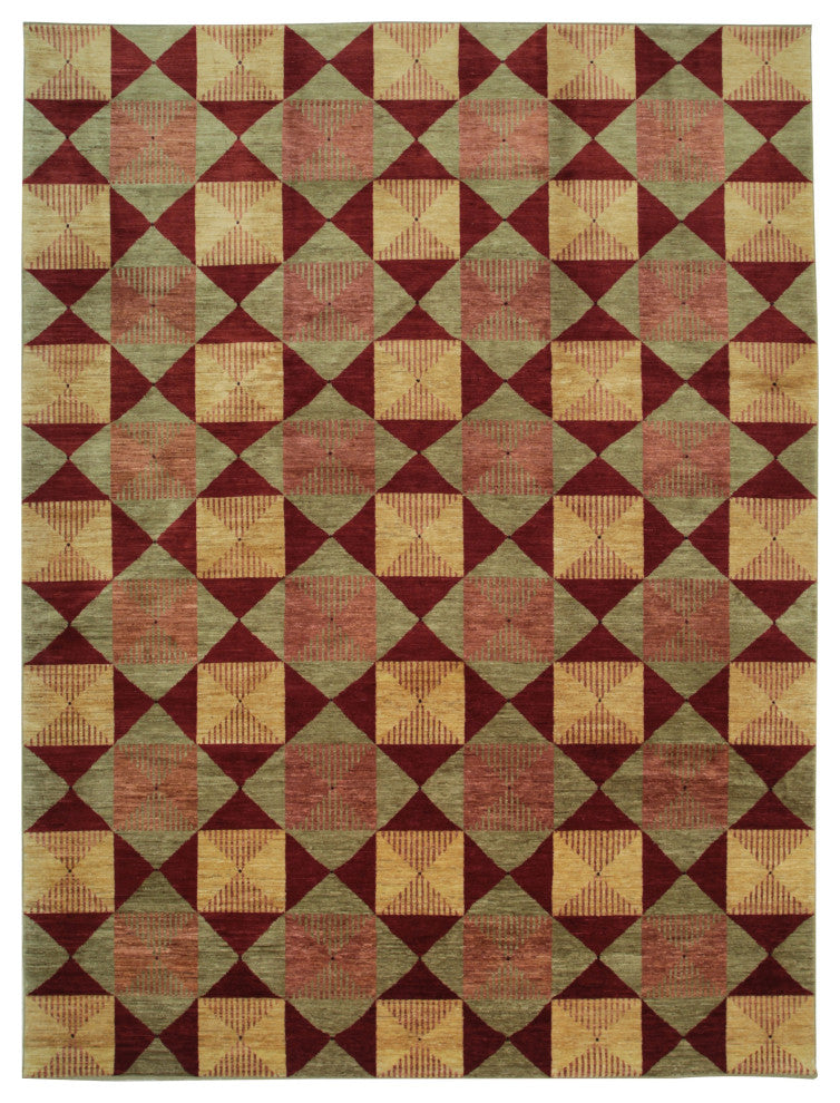Red Transitional Geometric Turkish Knot Area Rug