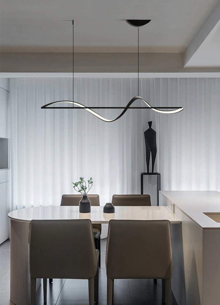 Carros | Minimalistic Wave Design Chandelier for Dining Room, White, L63.0"