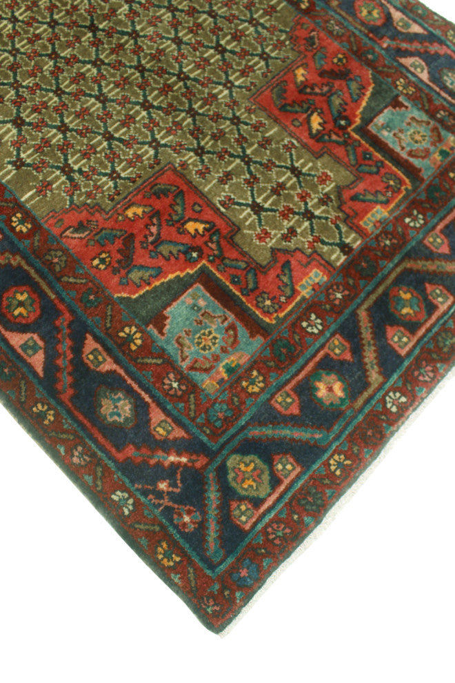 Fine Vintage Distressed Malakeh Brown/Navy Runner, 3'7x9'7