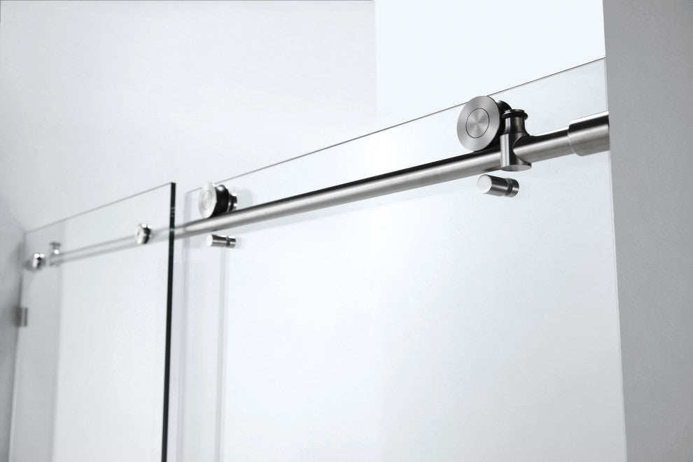 56"“60"Wx76" Frameless Sliding Shower Door With Clear Glass, Brushed Nickel