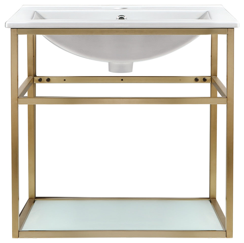 Pierre 24 Single, Metal Frame, Open Shelf, Bathroom Vanity, Gold