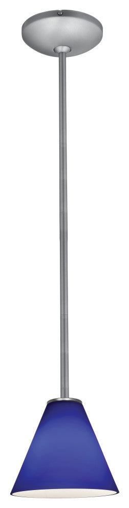 Martini LED Rod Pendant, Brushed Steel, Cobalt