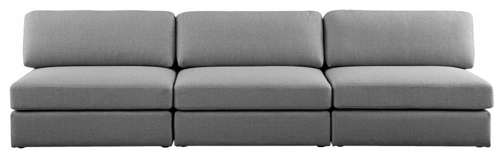 Beckham Linen Textured Fabric Upholstered 3-Piece Modular Sofa, Grey