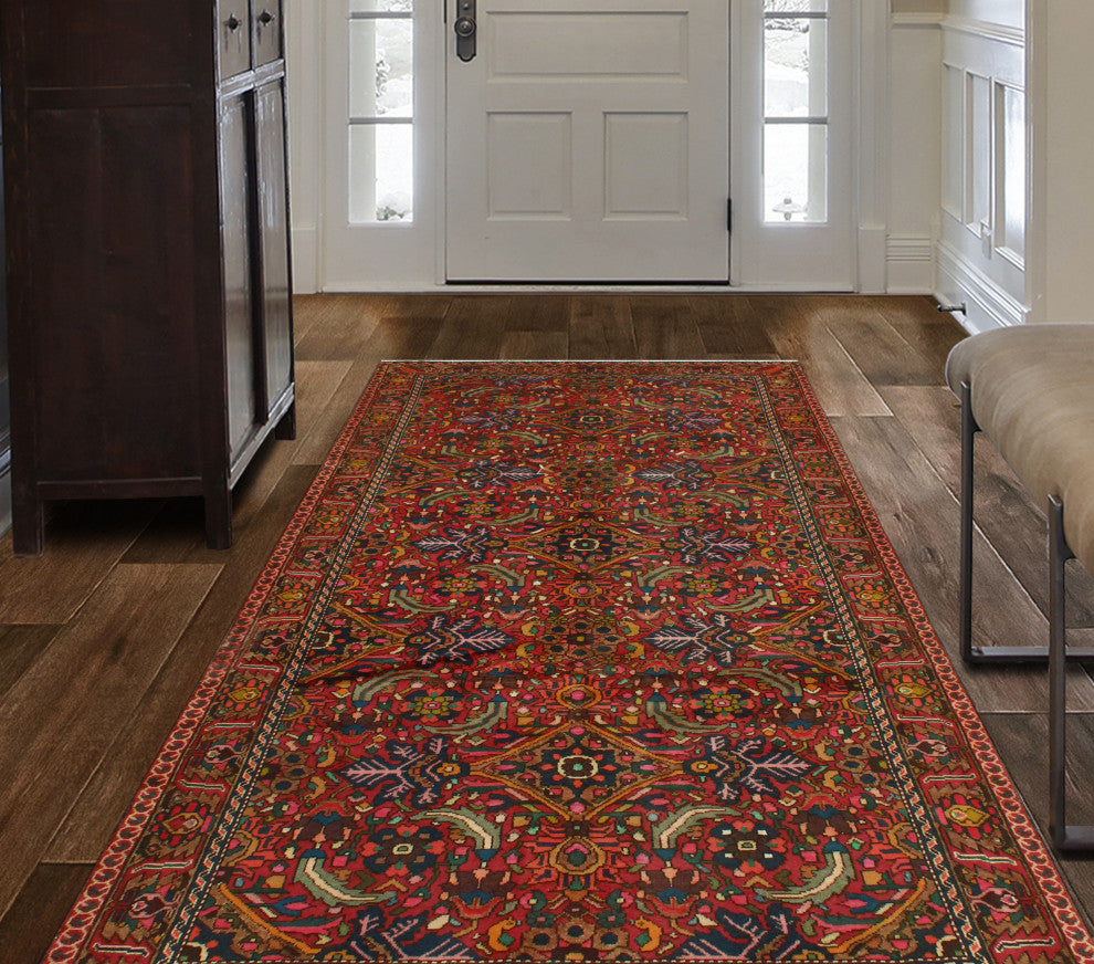 Fine Vintage Distressed Terrell Red/Navy Rug, 5'5 x 9'10