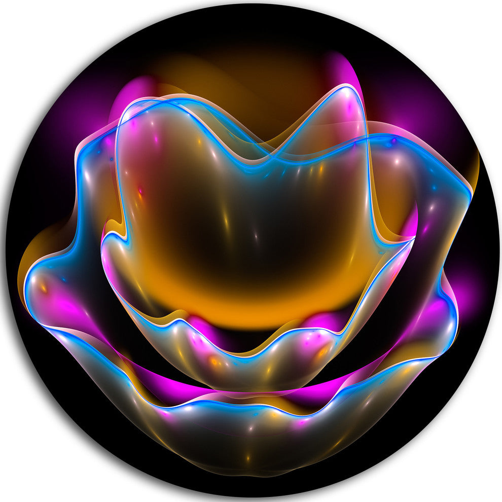Colorful Fractal Flower In Dark, Floral Abstract Round Artwork, 23"