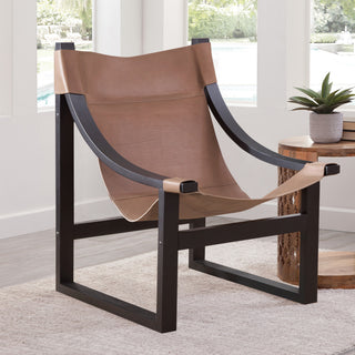Lima Natural Top Grain Leather Sling Chair with Black Solid Wood Frame