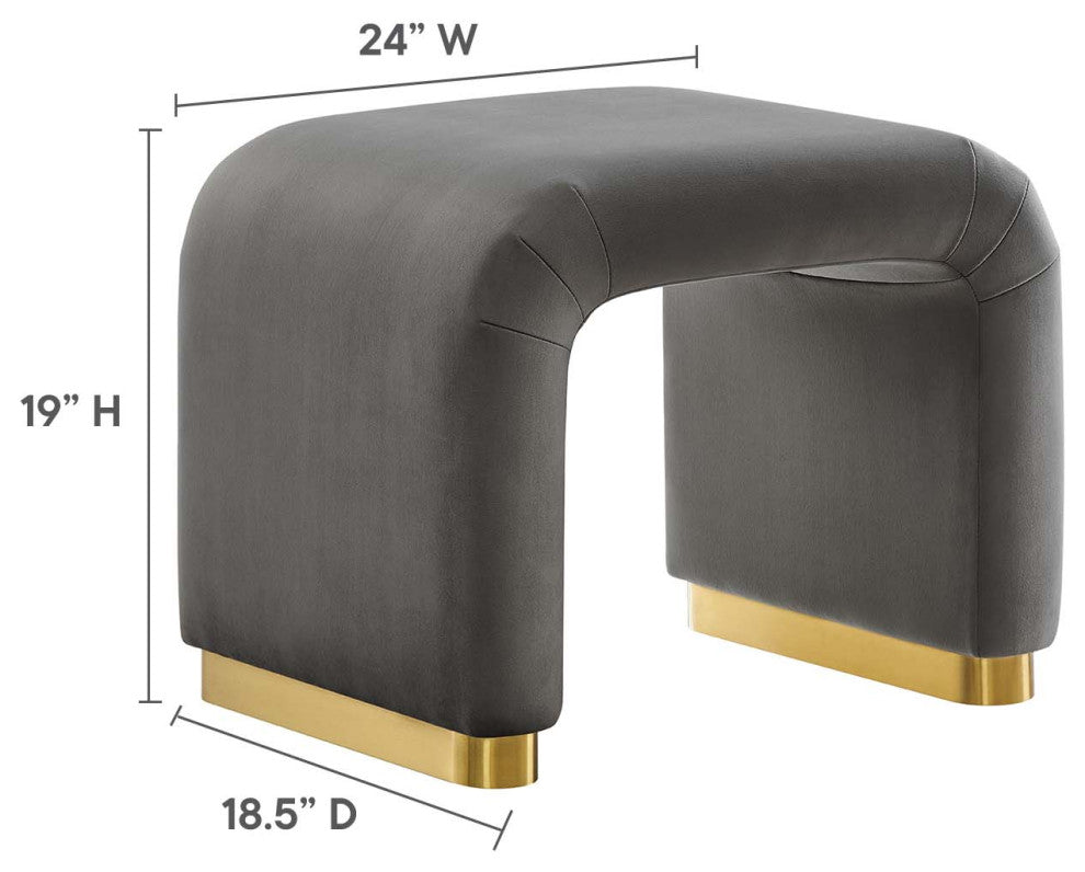 Koda Performance Velvet Waterfall Stool - Brass Storm Gray