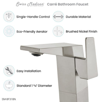 CarrÃ© Single Hole Single-Handle High Arc Bathroom Faucet, Brushed Nickel