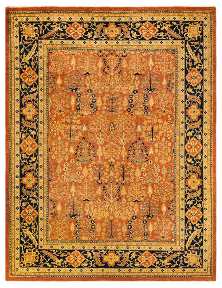 Eclectic, One-of-a-Kind Hand-Knotted Area Rug Orange, 9' 2" x 11' 10"