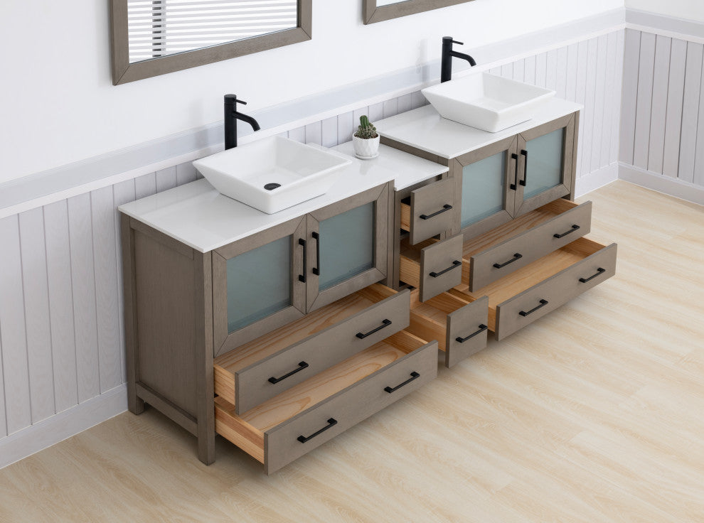 Vanity Art Vanity Set With Vessel Sink, Driftwood Gray, 84", Standard Mirror