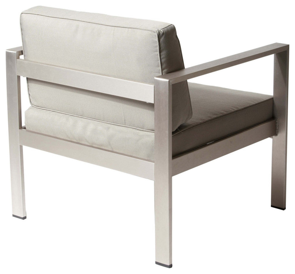 Benzara BM287853 Armchair, Sleek Silver Aluminum Frame, Water Resistant Fabric