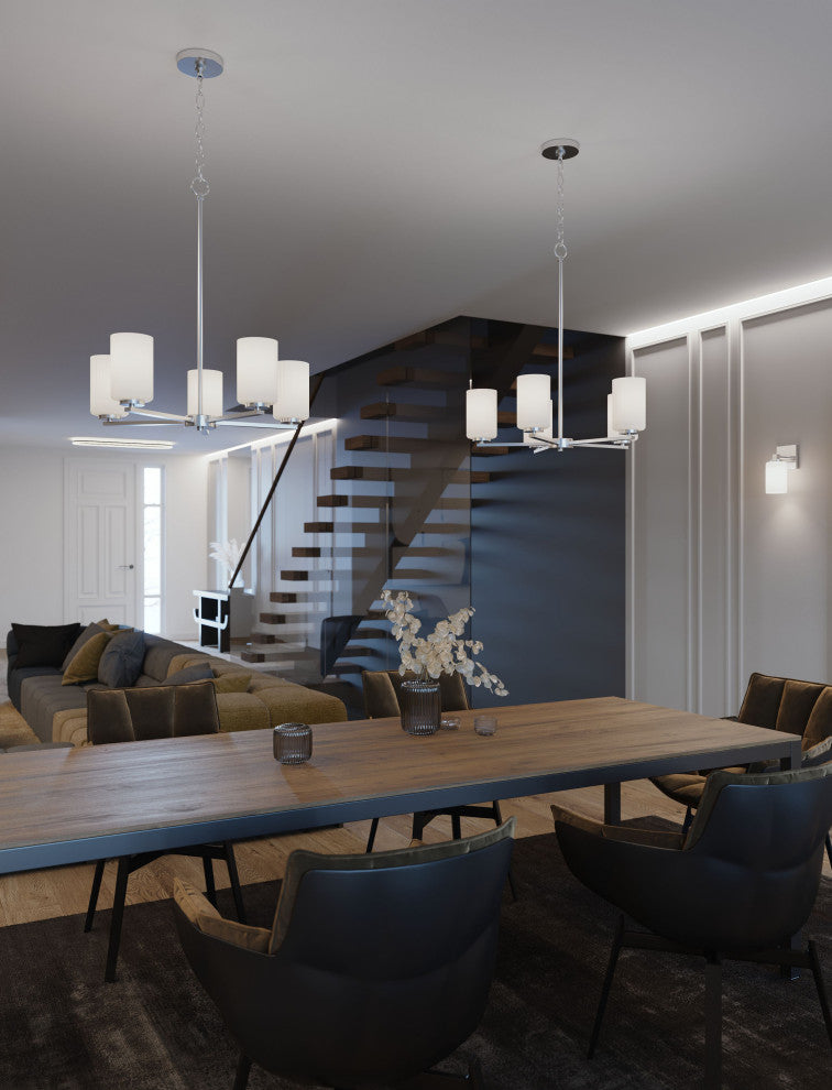 Leo 5-Light Med Base Chandelier, Satin Nickel