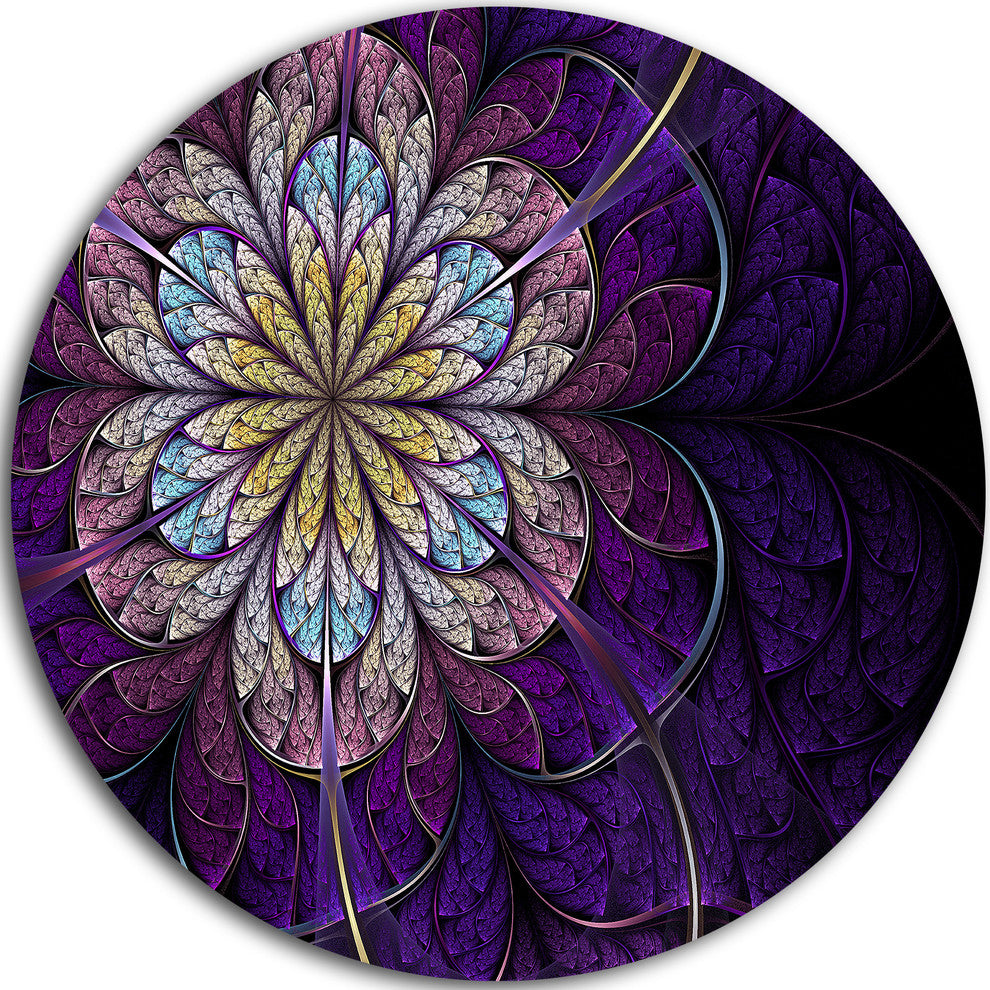 Blue And Pink Fractal Flower, Floral Disc Metal Wall Art, 23"
