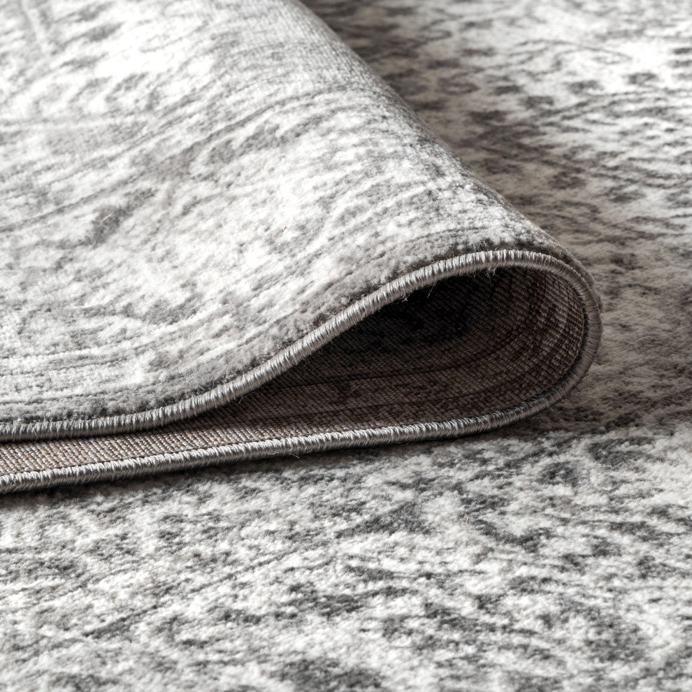 Modern Persian Vintage Medallion Area Rug, Gray, 9' Square