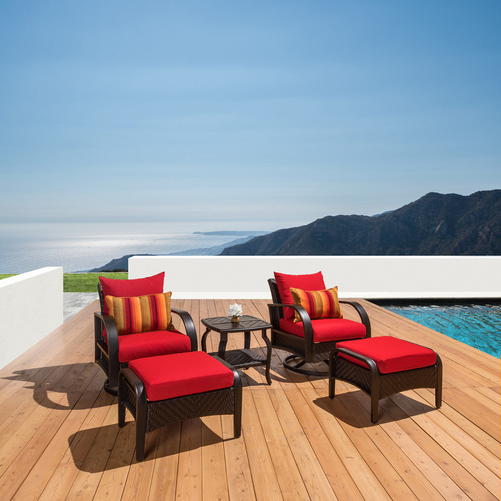 Barcelo 5 Piece Sunbrella Outdoor Patio Motion Club Seating Set, Sunset Red