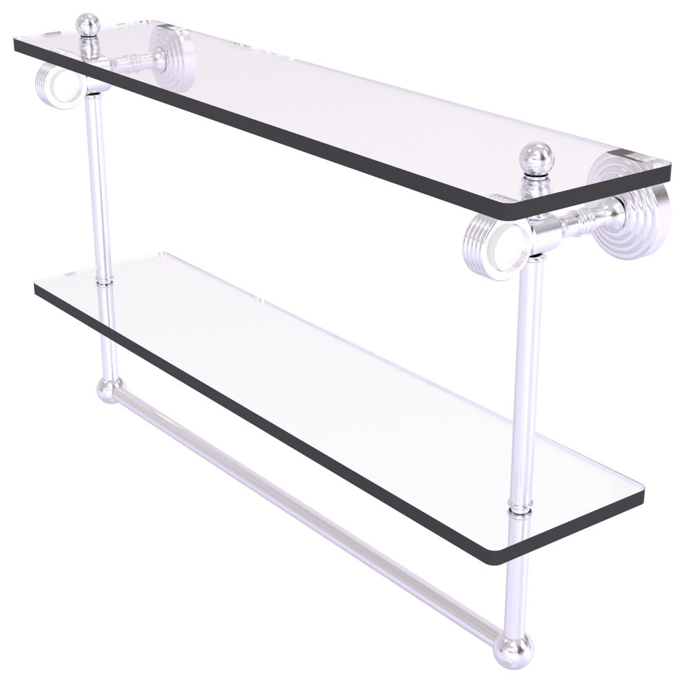 Pacific Grove 22" Double Groovy Glass Shelf with Towel Bar, Satin Chrome