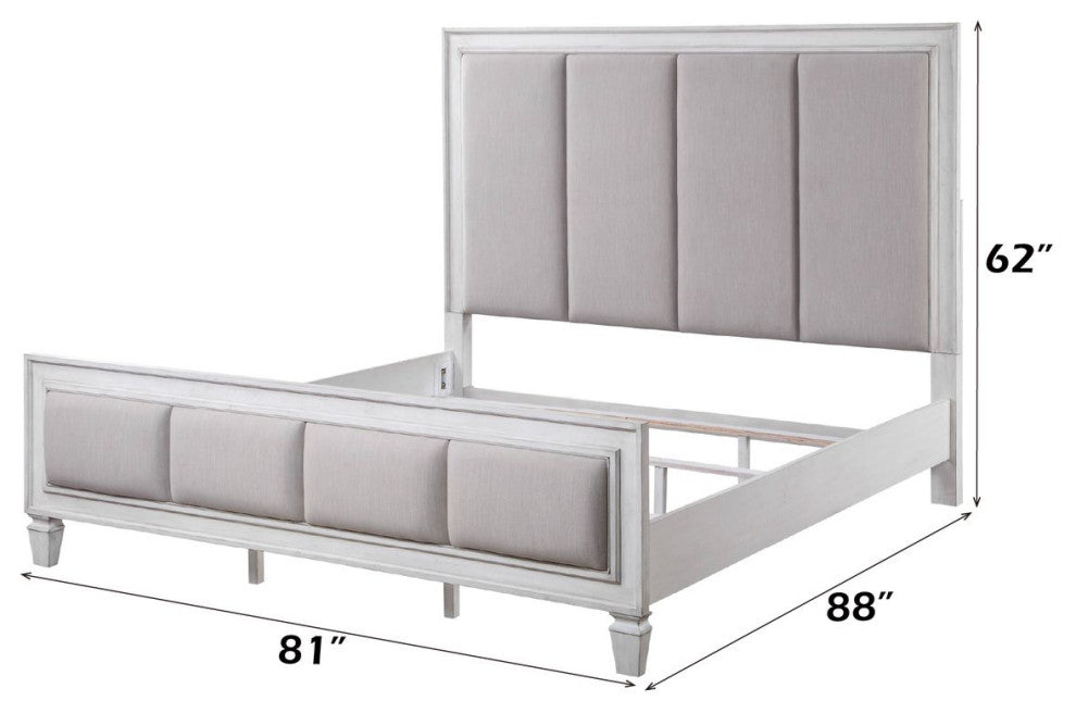 ACME Katia Eastern King Bed, Gray Linen and White Finish