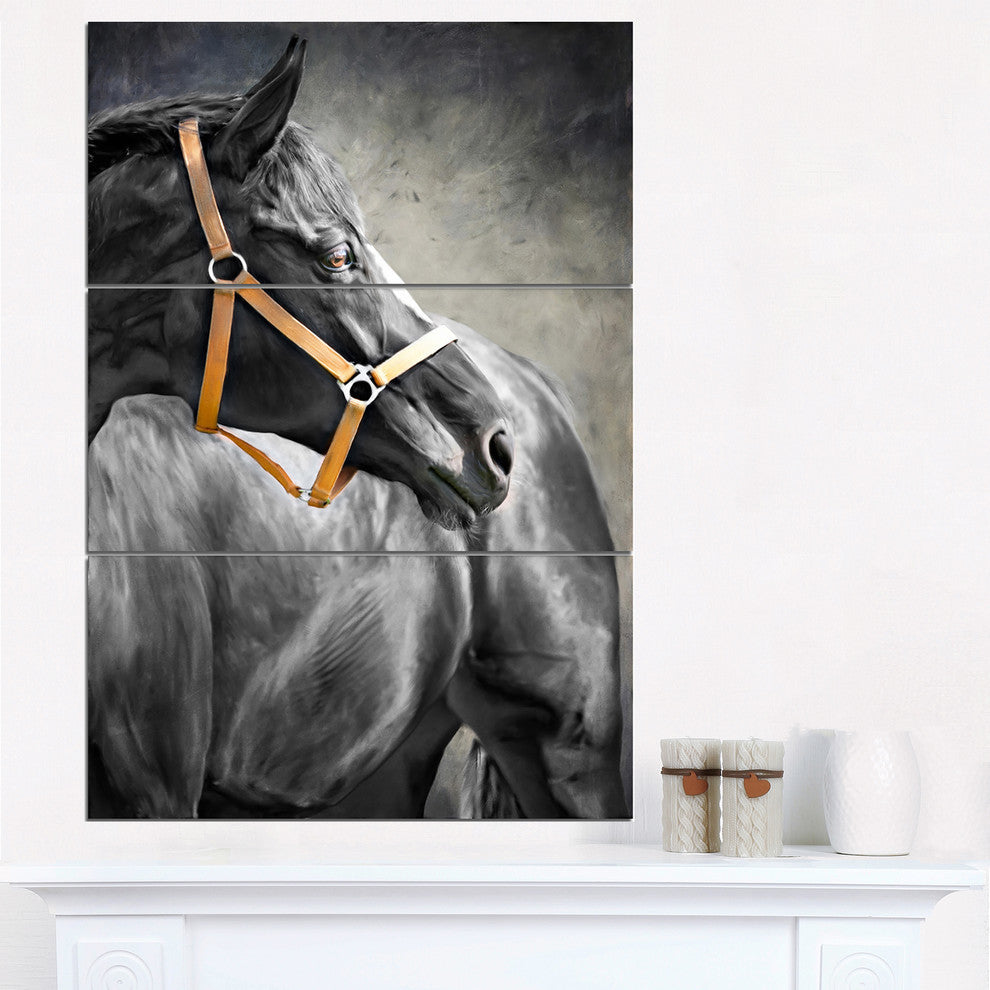 "Black Horse" Glossy Metal Wall Art, 3 Panels, 28"x36"