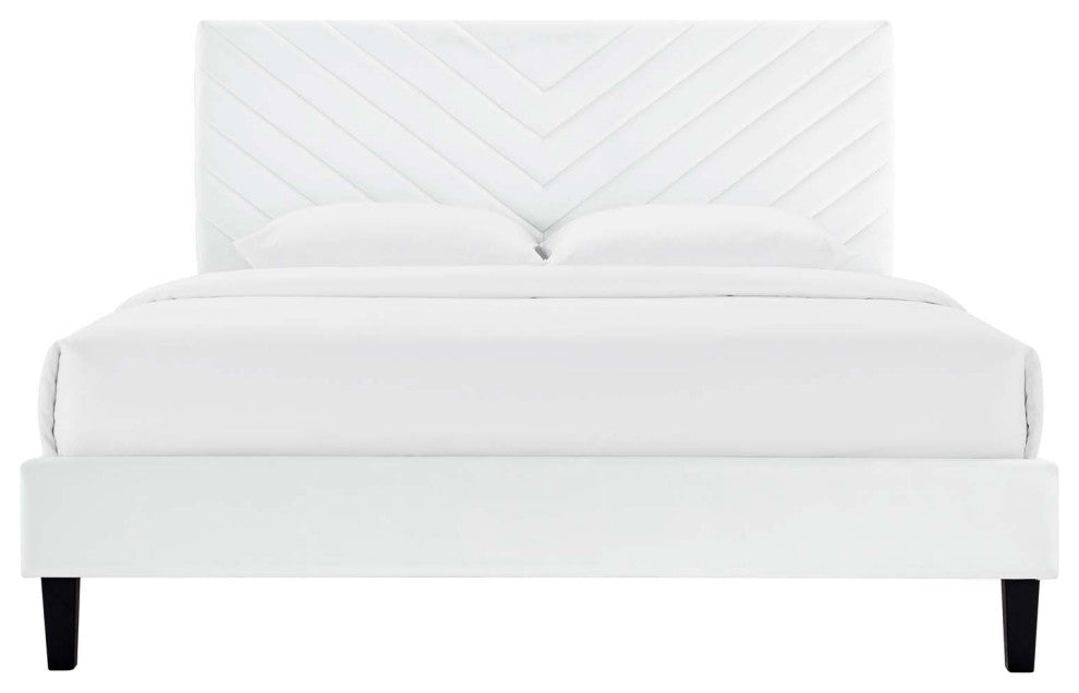 Roxanne Performance Velvet Twin Platform Bed, White