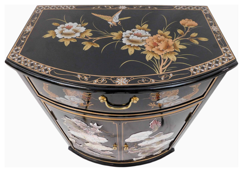 Dragon Mother of Pearl Inlaid Cabinet With Drawer and Doors.