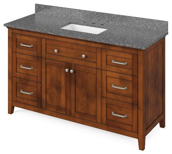 Chatham Traditional 60" Chocolate Single Sink Vanity, Boulder Cultured Marble Va