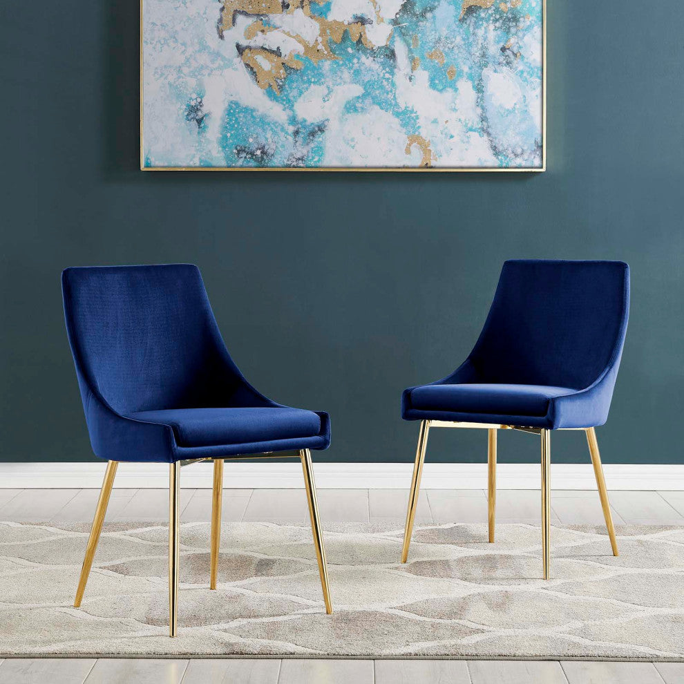 Viscount Performance Velvet Dining Chairs Set of 2 Gold Navy