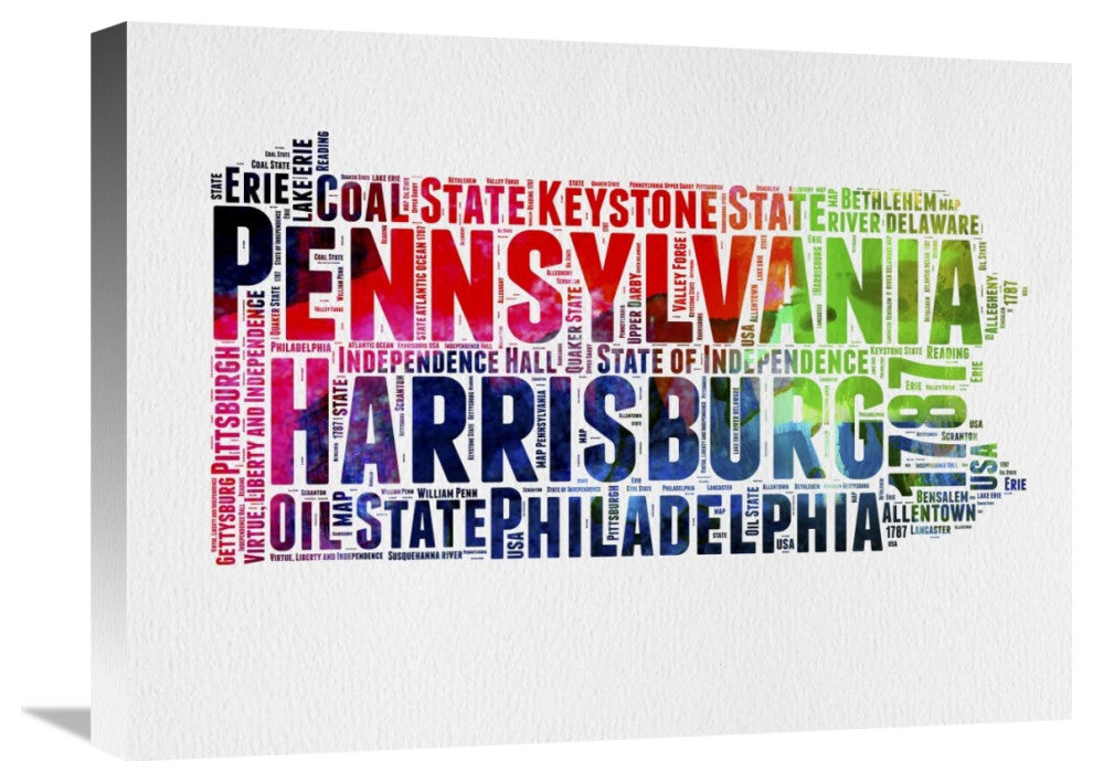 "Pennsylvania Watercolor Word Cloud" Fine Art Print