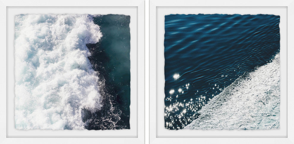 "Midnight Blue Wave II" Diptych Framed Painting Prints, 36"x18", 2-Piece Set