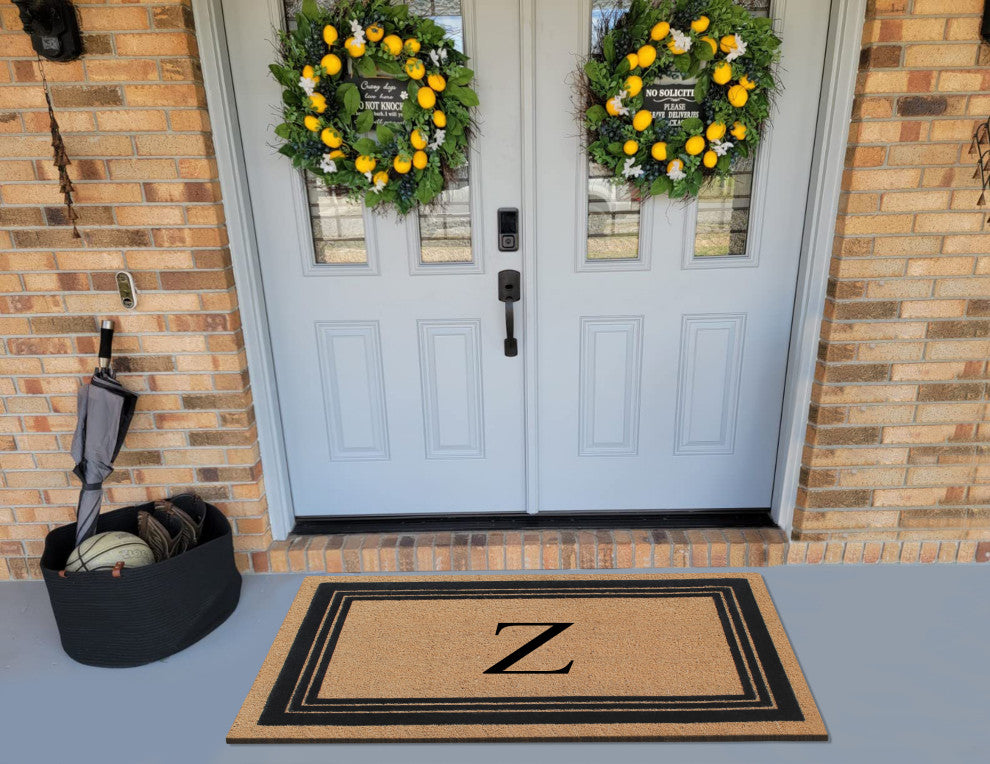 A1HC Natural Coir Monogrammed Entrance Flock Outdoor Durable Doormat 24" X 39",