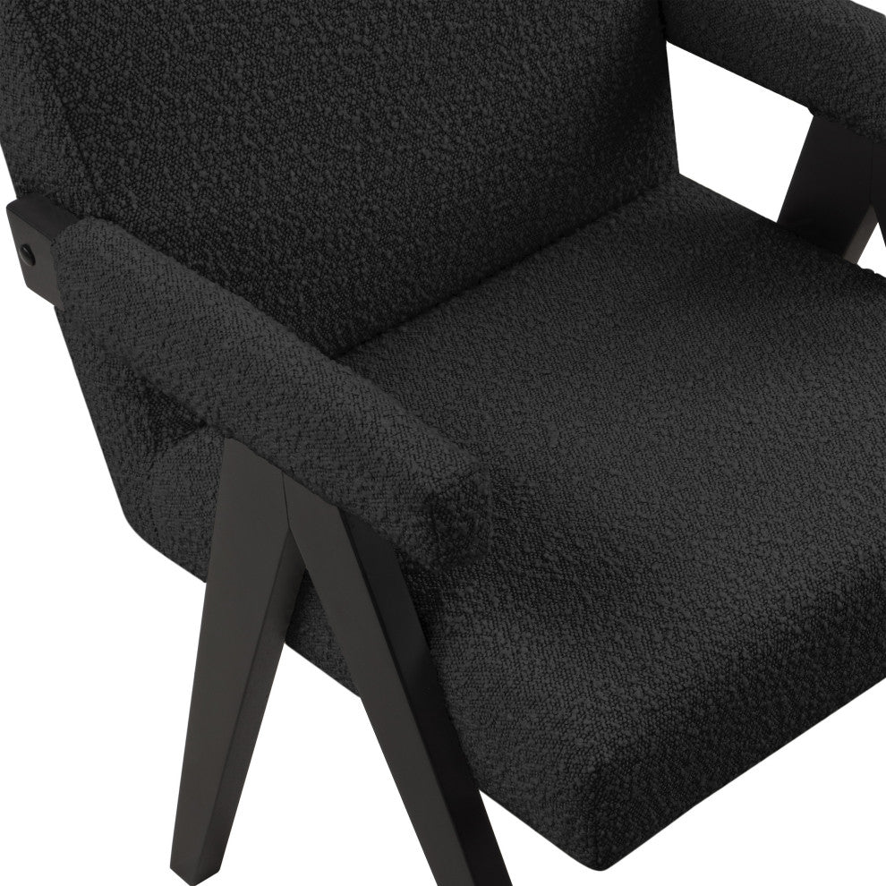 Woodloch Boucle Fabric Upholstered Accent Chair, Black, Black Finish