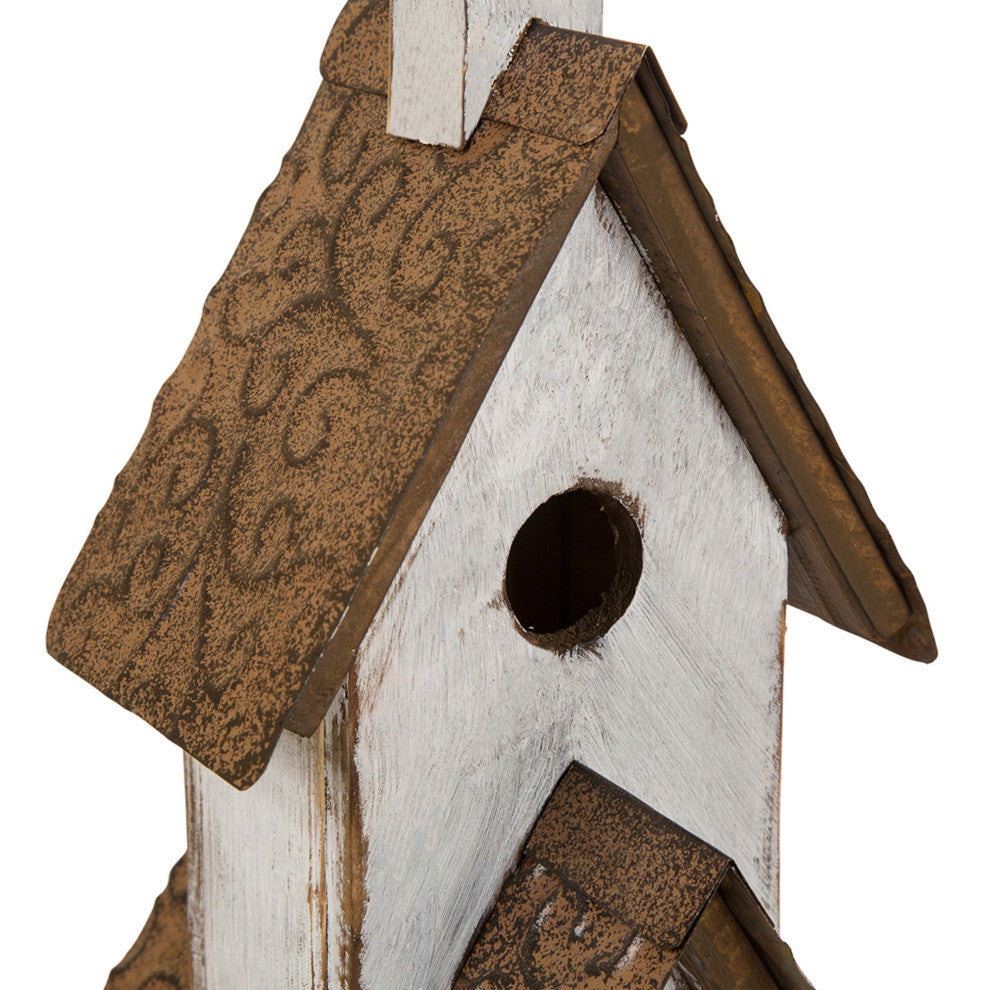 23.62" Oversized Rustic Wood White Birdhouse