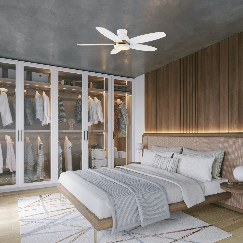 CARRO 48" Low Profile Ceiling Fan With Lights and Remote for Bedroom, Gold/White