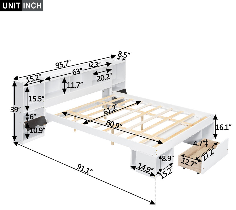 Gewnee Queen Size Wood Platform Bed