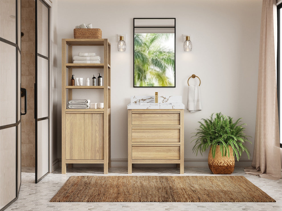 Elizabeth Oak 30" Single Sink Vanity, White 2" Viola Brown