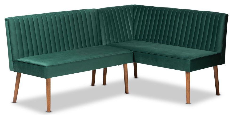 Venera Mid-Century Modern Dining Collection, Emerald Green/Walnut Brown, 2-Piece