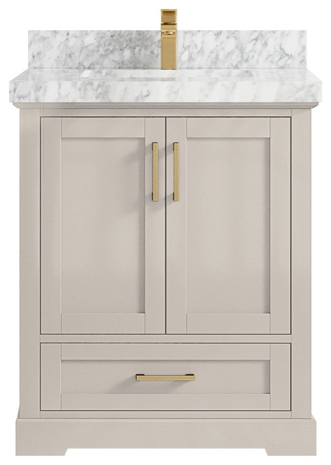 Boston 30" Single Sink Bath Vanity in Fine Grain 2" Carrara Marble