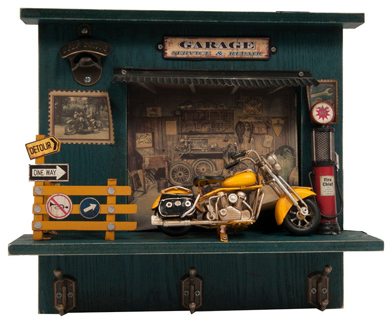 Vintage Harley Motorcycle Shadow Box on Wood Frame