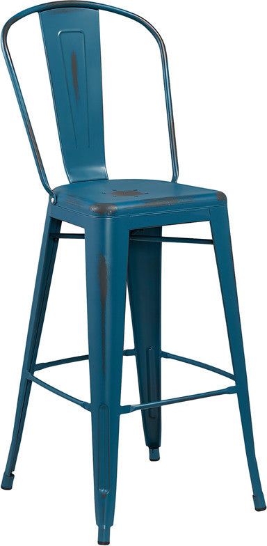 Distressed Black Barstool, Kelly Blue