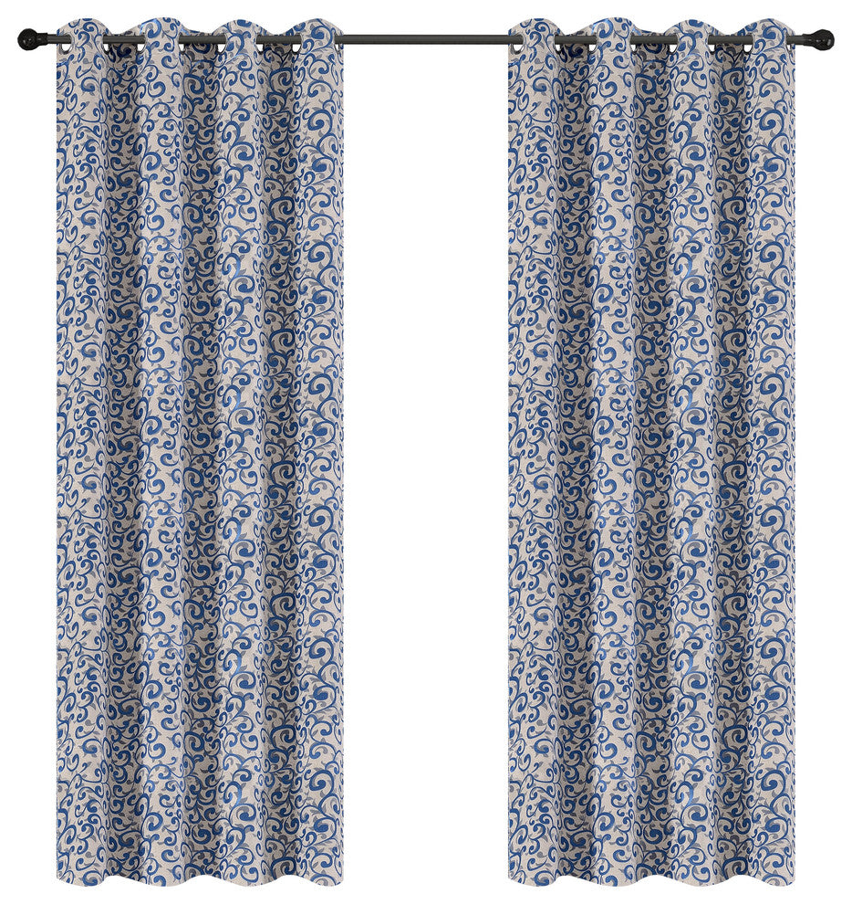 Jacquard Scroll Drapery Curtain Panels, Blue, 50"x84", Set of 2