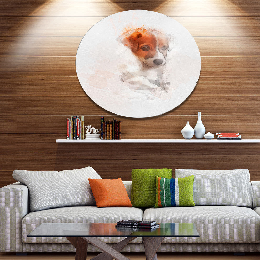Brown Puppy Dog Watercolor, Animal Round Wall Art, 23"