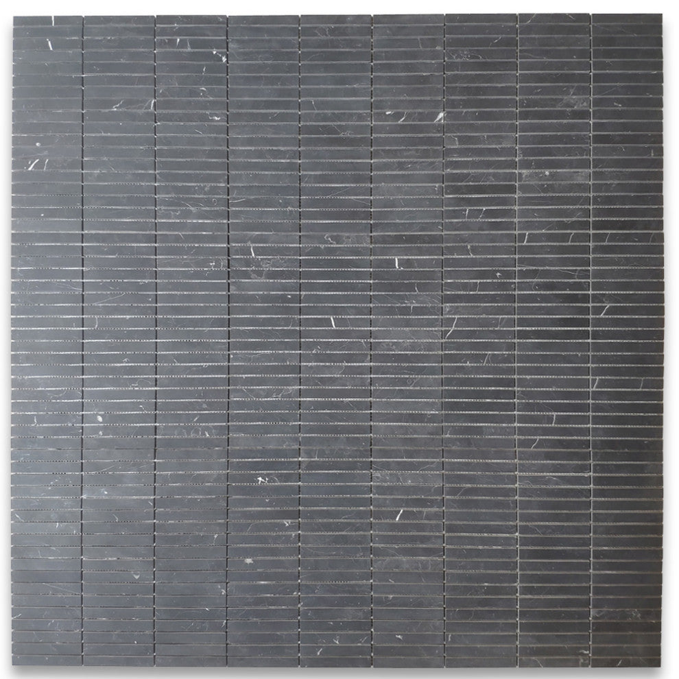 Nero Marquina Black Marble 5/8x4 Rectangular Stacked Mosaic Tile Honed, 1 sheet