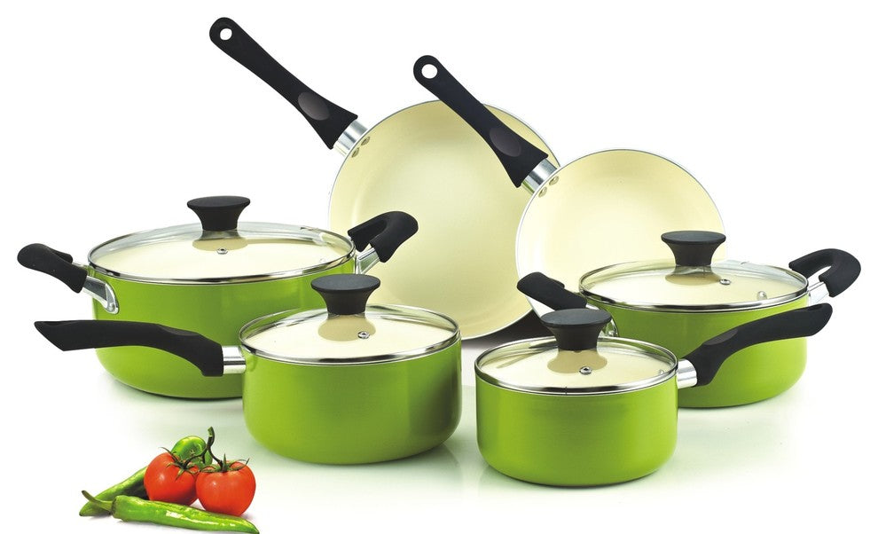 Cook N Home Nonstick Ceramic Coating 10-Piece Cookware Set, Green, NC-00358