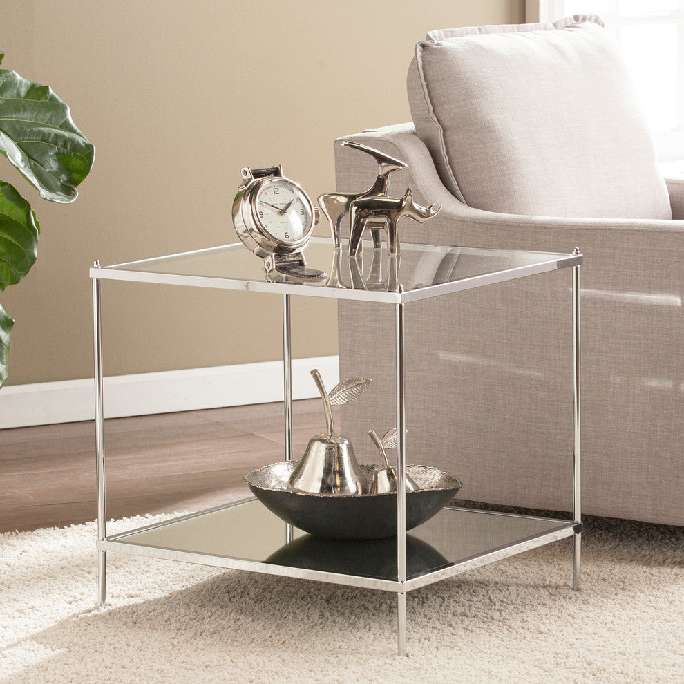 Reginald Glam Mirrored End Table, Chrome